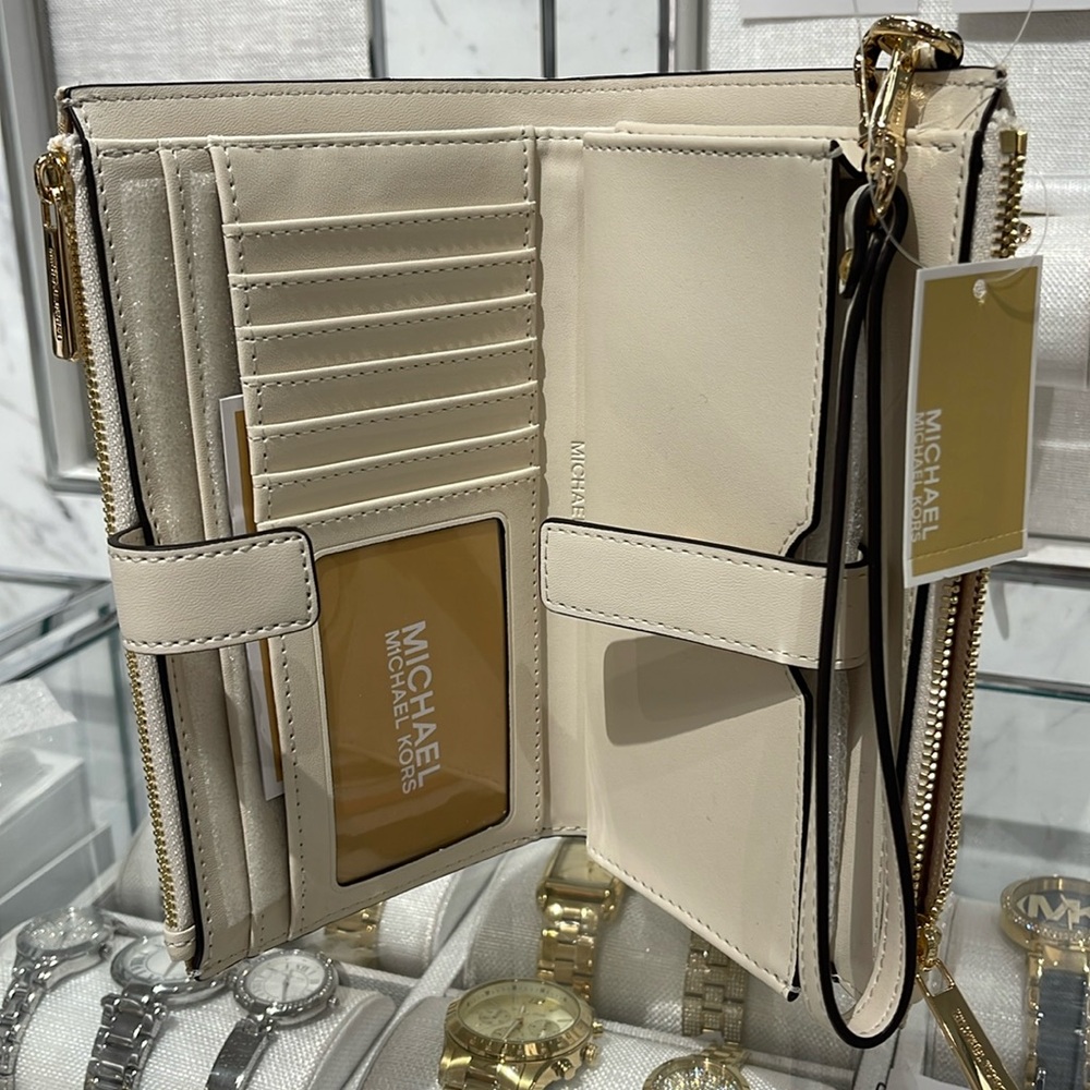Michael Kors Jet Set Travel Large Double-Zip Wristlet-Wallet-PhoneHolder Pale - Picture 14 of 16